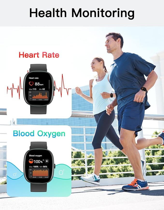Fitness Trackers for Men Women with Bluetooth Call 24/7 Heart Rate & Blood Oxygen Monitor Sleep Tracker, Steps/Calories Counter Stopwatch/Timer/Alarm Clock, Pedometer for Walking Waterproof (Black)