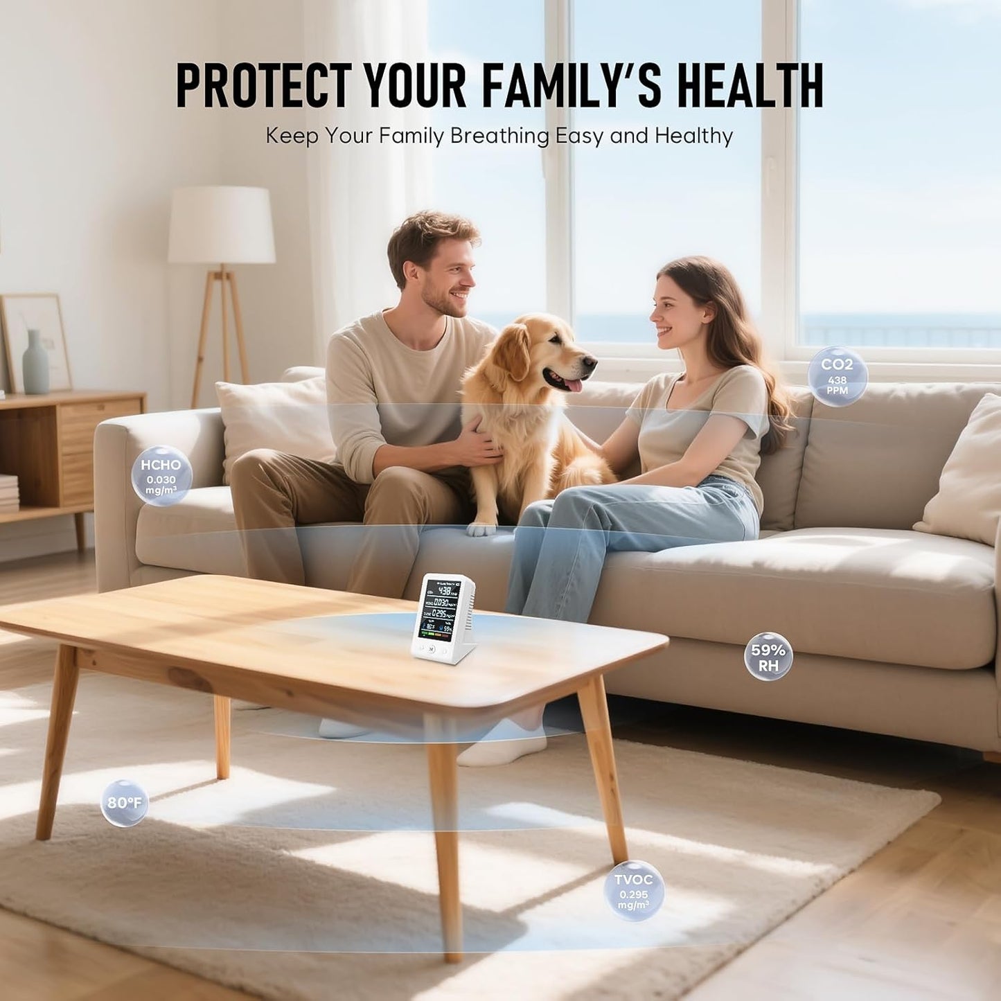 8-in-1 Air Quality Monitor — CO2, HCHO, TVOC, Temp & Humidity