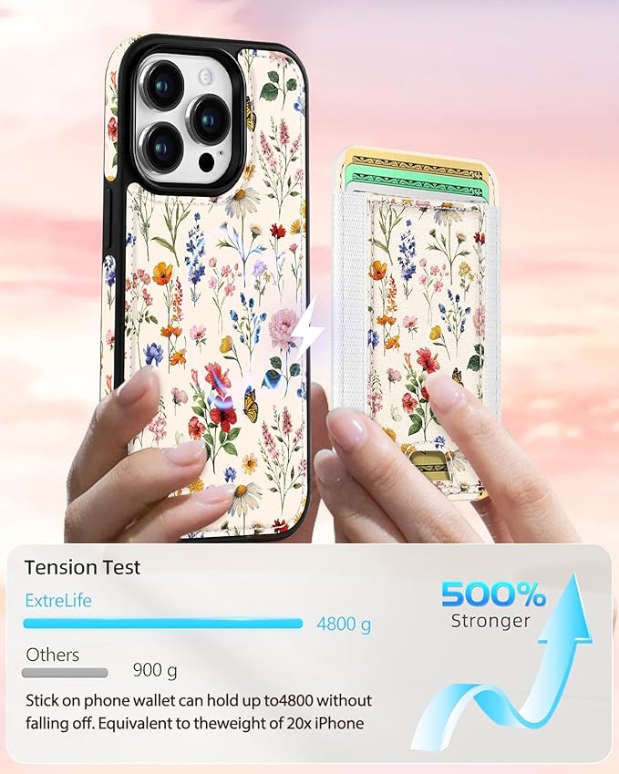 Shorogyt for iPhone 15 Pro Max Case Wallet - Fits 5 Cards, Compatible with Magsafe Detachable Magnetic Credit Card Holder Leather Cardholder Cute Phone Cover Women Girls for Apple 15 ProMax, Floral