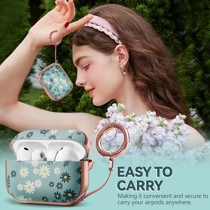 Inesore for AirPods Pro 3 Case 2025 with Lock, for Women Girly Floral Cute Case Compatible with Apple Airpods Pro 3rd Generation Cover, with Phone Stand,Keychain & Cleaner Kit -Green Daisy