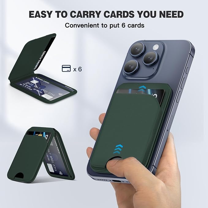 Mag-Safe Wallet Strongest Magnetic Lightweight Phone Wallet Stand Adjustable Leather Card Holder for iPhone 17/16/15/14/13/12 Series, Not for iPhone 13/12 Mini (Green)
