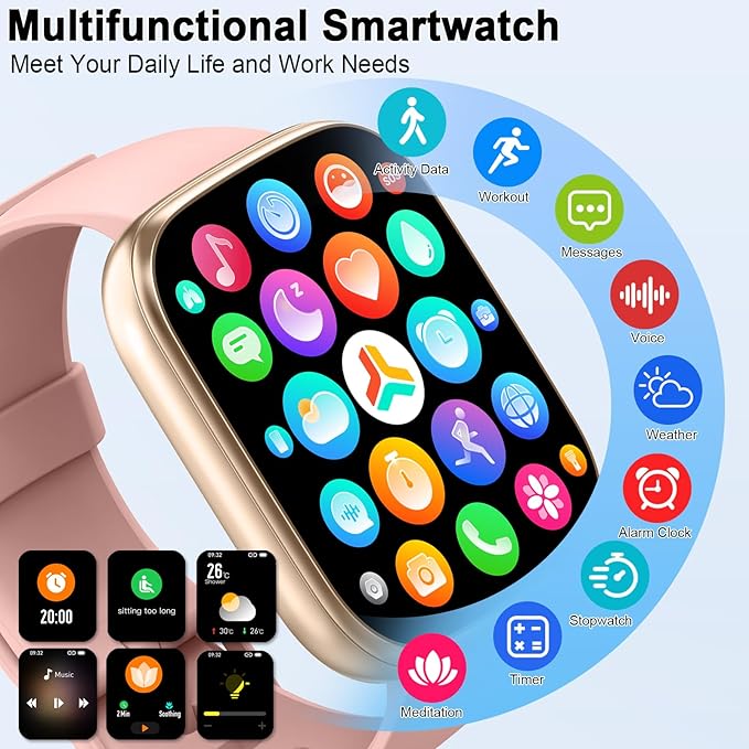 Smart Watch, 1.95" Smartwatch for Men Women(Answer/Make Call), Fitness Watch with 110+ Sports Modes/Heart Rate/Pedometer/Sleep Monitor, IP68 Waterproof Fitness Activity Tracker for Android iOS, Pink