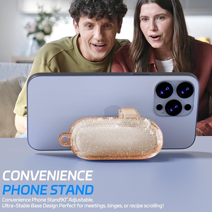 for AirPods Pro 2 Case with Phone Stand & Secure Lock, Auto-Open Clear Cover Compatible with Apple AirPods Pro 2nd/1st Gen (2023,2022,2019) with Cleaning Kit & Keychain (Shine-Clear Brown)