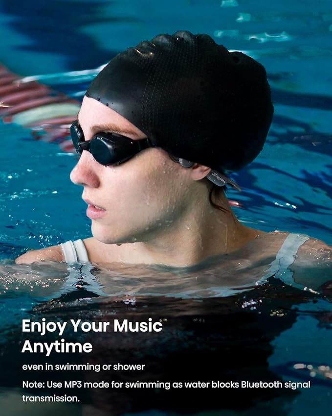 SAMVEK Bone Conduction Headphones IP68 Waterproof Swimming Headphones Open Ear Headphones with MP3 Mode 32GB Memory Up to 10 Hours Playtime Bluetooth 5.4 Ear Buds Secure Fit for Running and Fitness