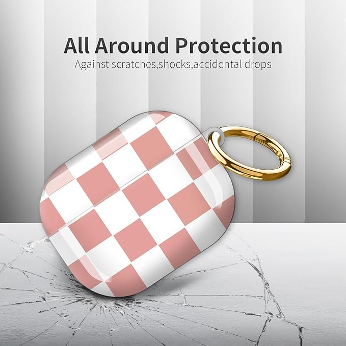 Compatible with AirPod Pro 3rd Generation Case 2025,Fashion Protective Cover with Keychain, Anti-Scratch, Drop Protection,Shockproof Cover for AirPod Pro 3 Women(Pink White Checkered)