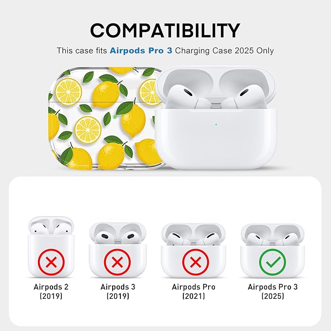 Maxjoy for AirPods Pro 3rd Generation Case, Clear AirPods Pro 3 Case for Women Men Cute Soft AirPod Pro 3 Cover with Keychain Strap for AirPod Pro 3rd Gen Cover 2025, Lemon