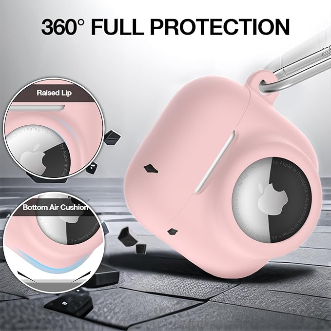 2 in 1 Silicone Case Compatible with AirPod 4 and AirTag 2/1, Shockproof Protective Skin Cover for AirPods 4th Generation with Cleaner Kit & Carabiner (Pink)