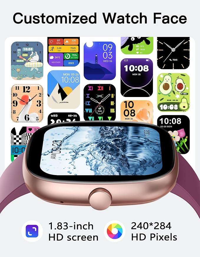 Fitness Tracker with Call Function, 1.85” Fitness Watch for Women and Men, 24/7 Heart Rate & Blood Oxygen Monitor, Sleep Tracker, 100+ Sport Modes, IP68 Waterproof (Purple)