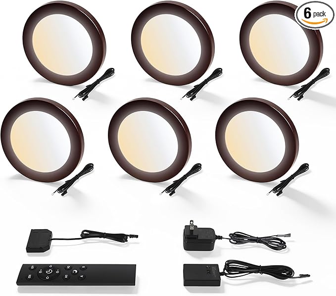 LED Puck Lights, Smart Under Cabinet Lighting with Remote Control, Color Temperature Adjustable, Works with Alexa & Google Home, Plug-in Lights for Kitchen, Counter, Closet, Shelf (6 Pack)