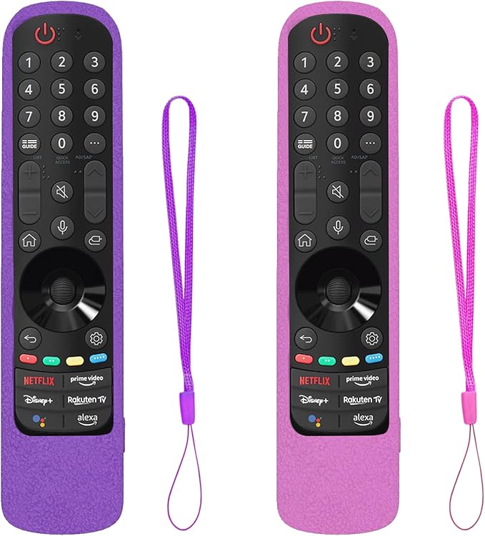 2 Pack Remote Cover for LG Magic, Silicone Protective Case for LG Smart TV Remote Controller LG MR21/ 22/23 Shockproof Anti-Slip Remote Case Sleeve with Anti-Lost Loop (Purple + Hot Pink not Glow)