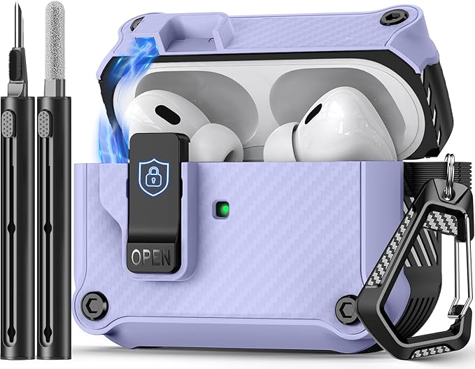 Compatible with AirPods Pro 2nd/1st Case,Magnetic Automatic Lock with Cleaning Kit,Compatible with Magsafe,Carbon Fiber Texture Cover -Purple