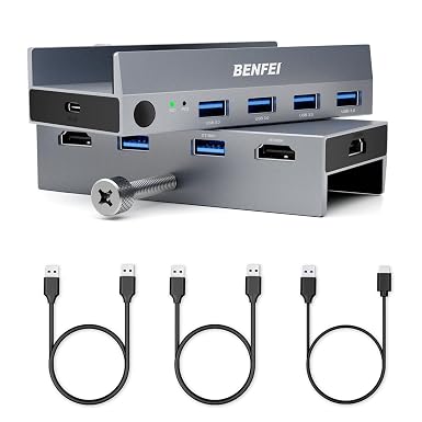 BENFEI USB 3.0 HDMI KVM Switch(8K@60Hz) with 4 USB 3.0 Ports for 2 Computers Sharging Monitor Keyboard Mouse - Image 3