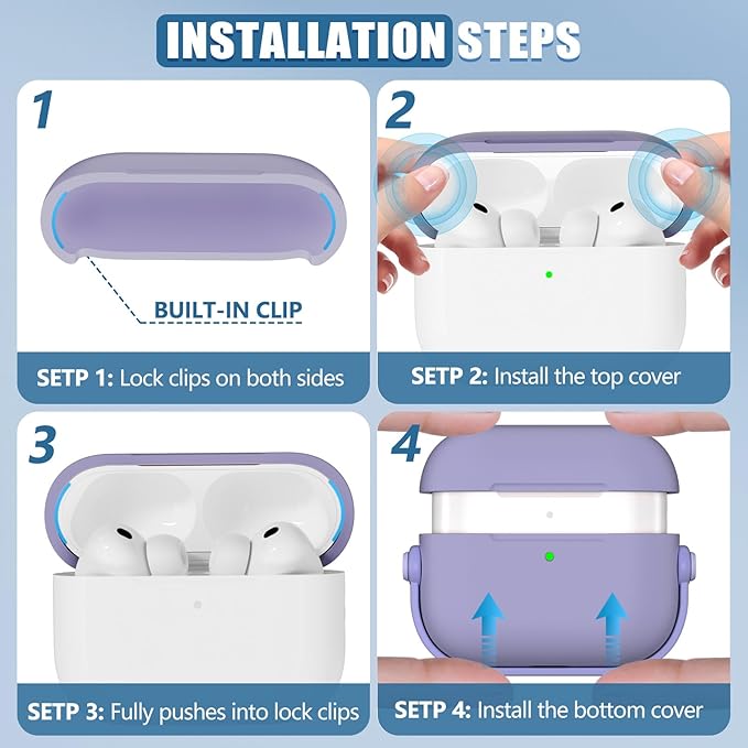 for Airpods Pro 3 Case,Safety Lock Cases for Apple Airpod Pro 3 (2025) with Cleaner Kit, Drop Protection Air pods Pro3 Case Cover for Men for Women with Keychain,Fantasy Purple