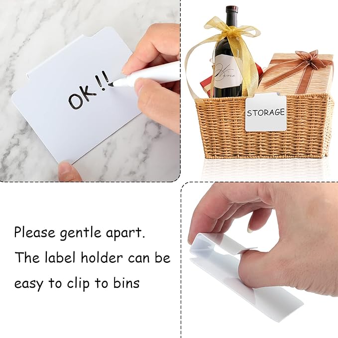 29 Pieces Basket Labels Clip on for Storage Bins Includes 22 Kitchen Bin Label Holder Removable PVC Clip Label Holders for Baskets and 2 Chalk Markers for Storage Basket (White)
