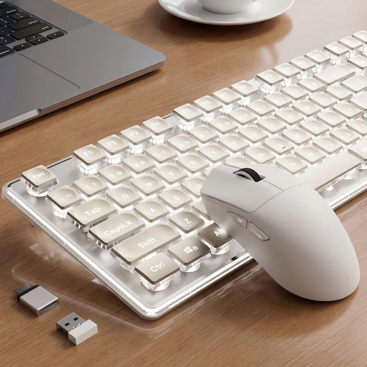 Wireless Keyboard and Mouse Combo, White Backlit, Rechargeable - White - Image 1
