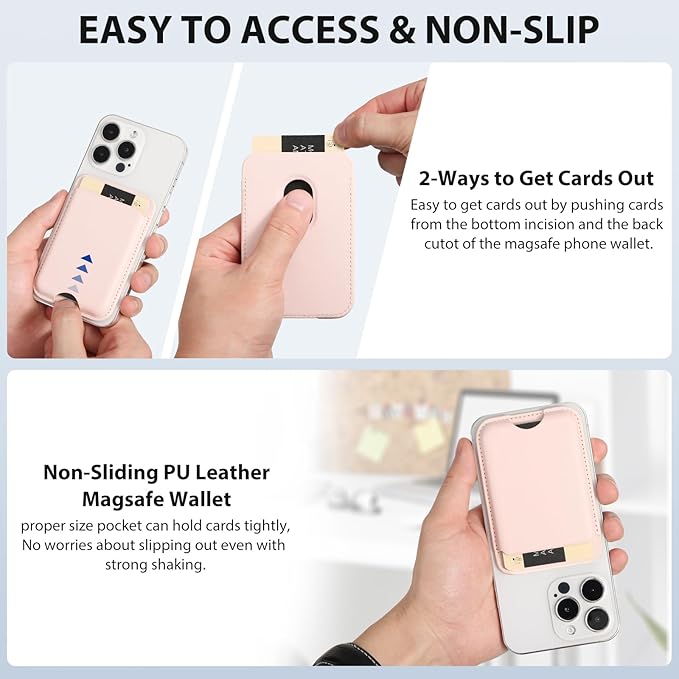 Magnetic Wallet Compatible with Apple Magsafe,2Pack Mag Safe Card Holder for iPhone 15/14/13/12 Pro/Max/Plus/Case,Vegan Leather RFID Phone Wallet Fits 4 Cards - White+Pink