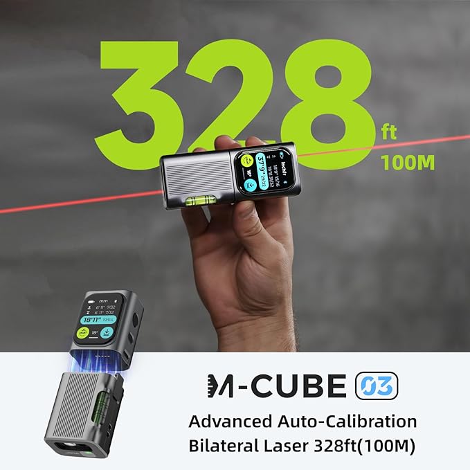 HOZO M-Cube Laser Measuring Tool Adaptor 03 Bilateral Laser+,328ft/100m Modular Dual Laser Distance Meter with Bluetooth App and M-Green Cross Line, Ideal for Surveying,Construction, DIY Projects