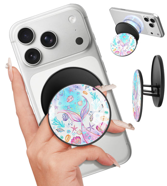 Kidcube Magnetic Phone Grip Compatible with Magsafe - Cell Phone Grip Stand Magnetic Ring Holder Finger Kickstand for iPhone 17 16 15 14 13 12 Series Magnet Removable Accessories Cute Girly Fish Tail