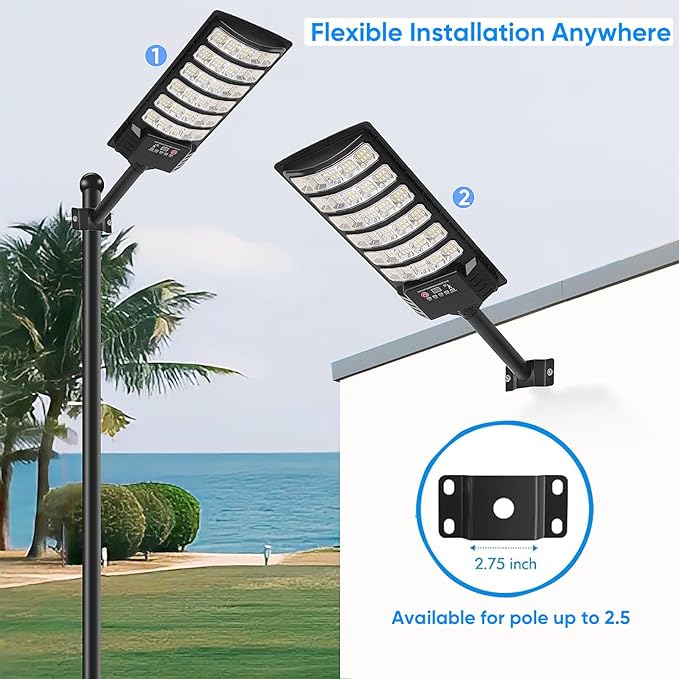 2 Pack Solar Street Light Outdoor 30000LM 6500K Waterproof Motion Sensor LED Solar Powered Flood Light with Remote Control Dusk to Dawn Commercial Area Lighting for Outside Parking Lot