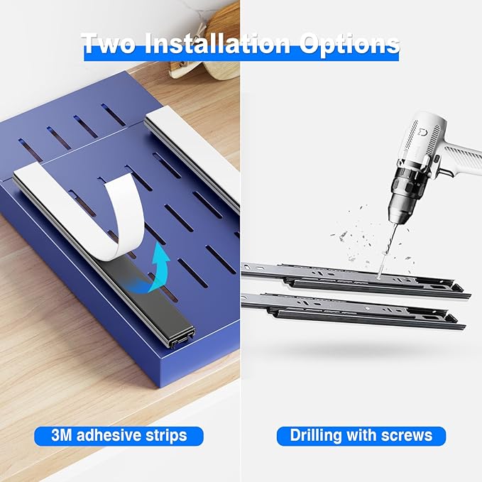 2 Pack Pull Out Cabinet Organizer,21.8" Deep Slide Out Drawer for Cabinets Adhesive Pull Out Drawers Heavy Duty Pull Out Shelves for Kitchen,Cupboard,Pantry,Bathroom-Blue