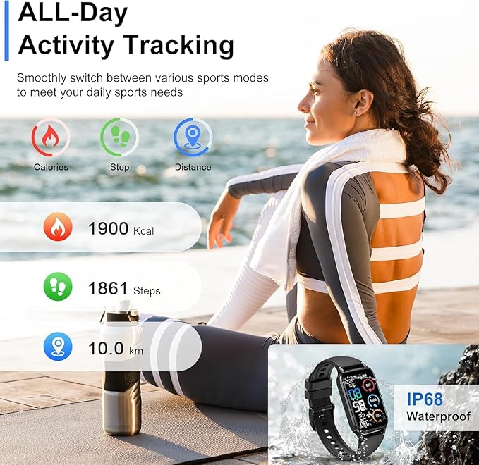 Smart Watch for Men Women, 1.57" Smartwatch (Answer/Make Call) , Fitness Tracker with 110+ Sport Modes, Heart Rate/Sleep Monitor, IP68 Waterproof, Bluetooth Calls, Smartwatches for Android iOS Black