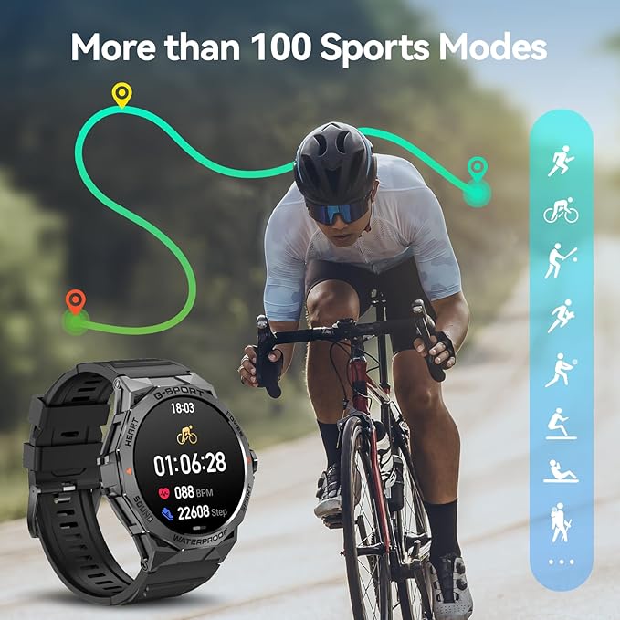 Smart Watch, 1.43" AMOLED for Android Phones with Bluetooth Call, Waterproof Rugged, Ultra Long Battery Life, 100+ Sports Modes
