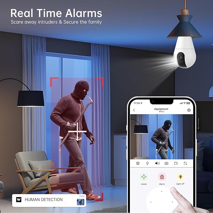 Light Bulb Security Camera, 5G/2.4GHz Lightbulb Security Cameras Wireless Outdoor for Home Security, Smart AI Motion Detection, US-Based Cloud Storage, 911 Calling Color Night Vision (2 Pack)