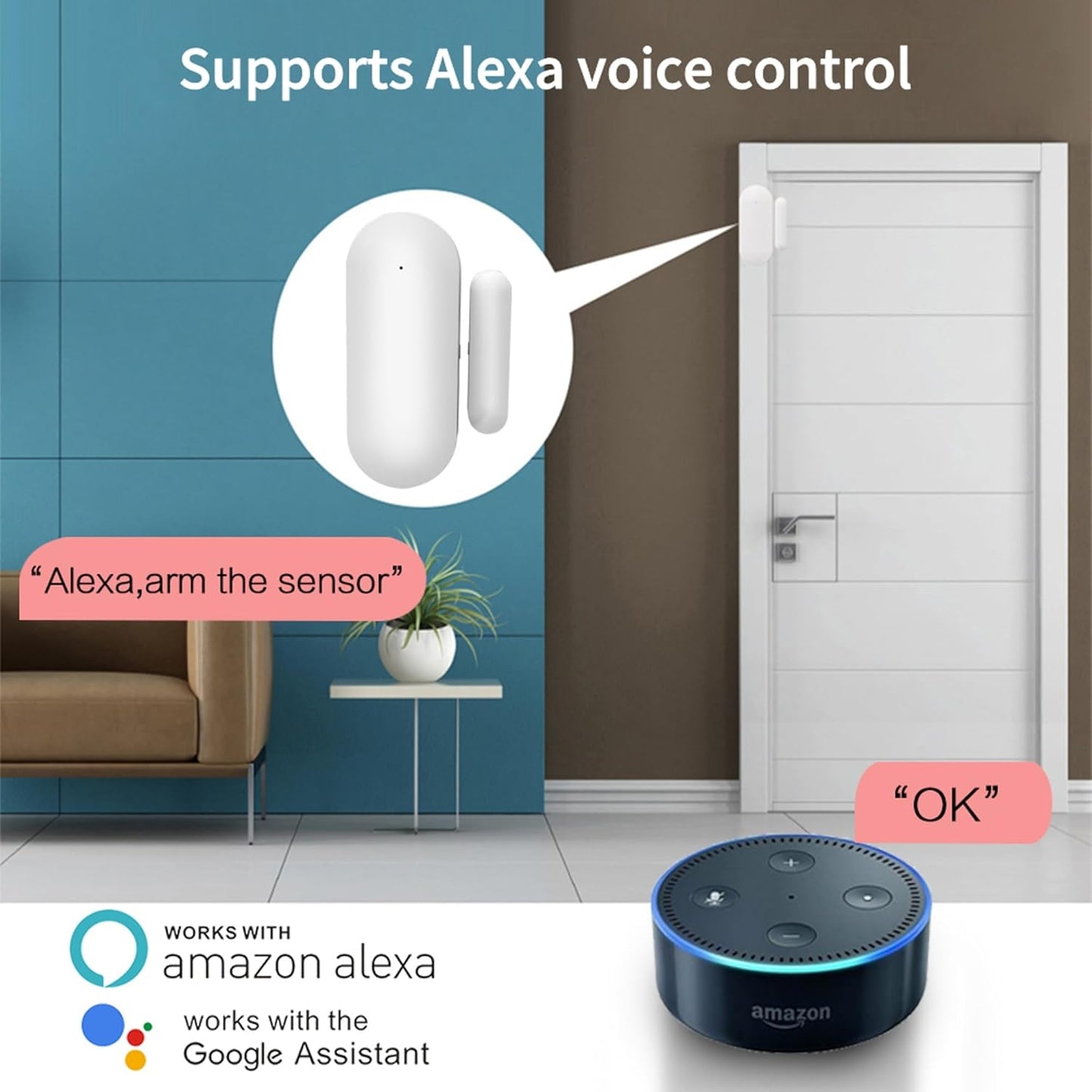 Smart WiFi Door & Window Sensor – Wireless Magnetic Alert, Alexa & Google Home