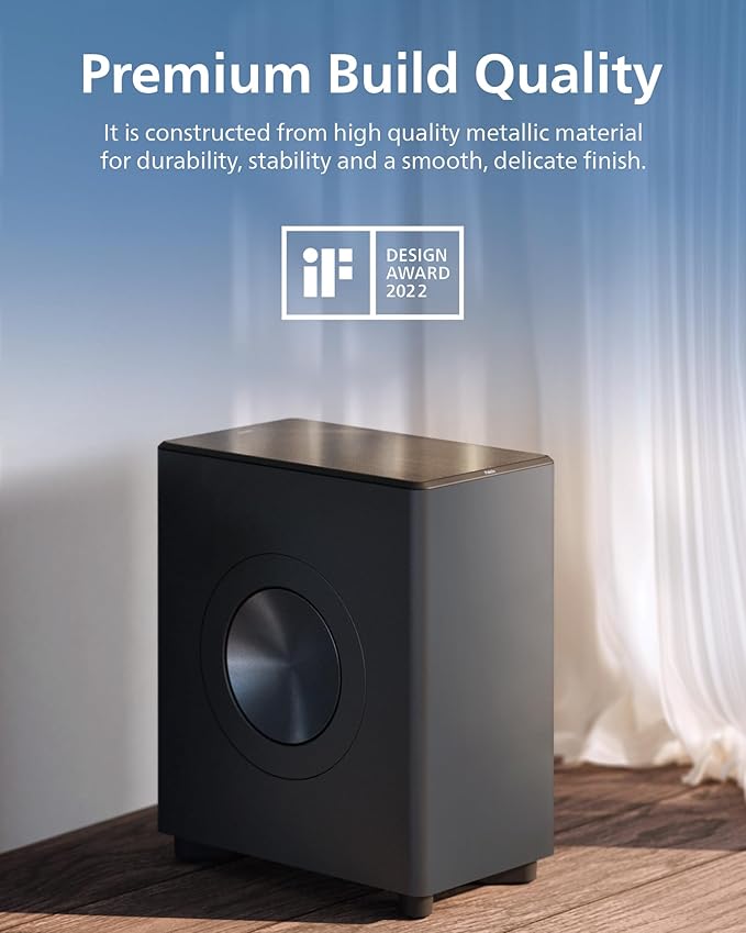 PHILIPS Fidelio FW1 Wireless Subwoofer for TV,Rich Bass Sound with DTS Play-Fi,Dual Passive-Radiator,420W Large Output,Smart Pairs,RCA Connection,Perfect for Movie and Music,Head-Turning Looks,Black