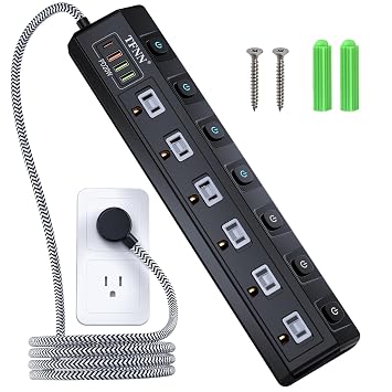 Power Strip with USB‑C & USB‑A Ports, 6 AC Outlets, Wall Mount