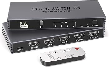 HDMI Switcher 4 in 1 Out - New Upgrade 8K@60Hz 4K@240Hz/144Hz/120Hz HDMI Switch with Remote Support HDCP2.3/HDR10, for PS5/PS4 Xbox Nintendo Roku Apple TV Fire Stick 8K HDMI2.1 Splitter - Image 1