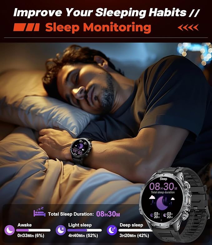 LIGE Smart Watches for Men(Answer/Make Calls) with LED Flashlight, 1.85" HD Screen Outdoor Sports Smartwatch,800mAh Battery,Sleep Monitor Fitness Tracker for Android iOS,Silicone