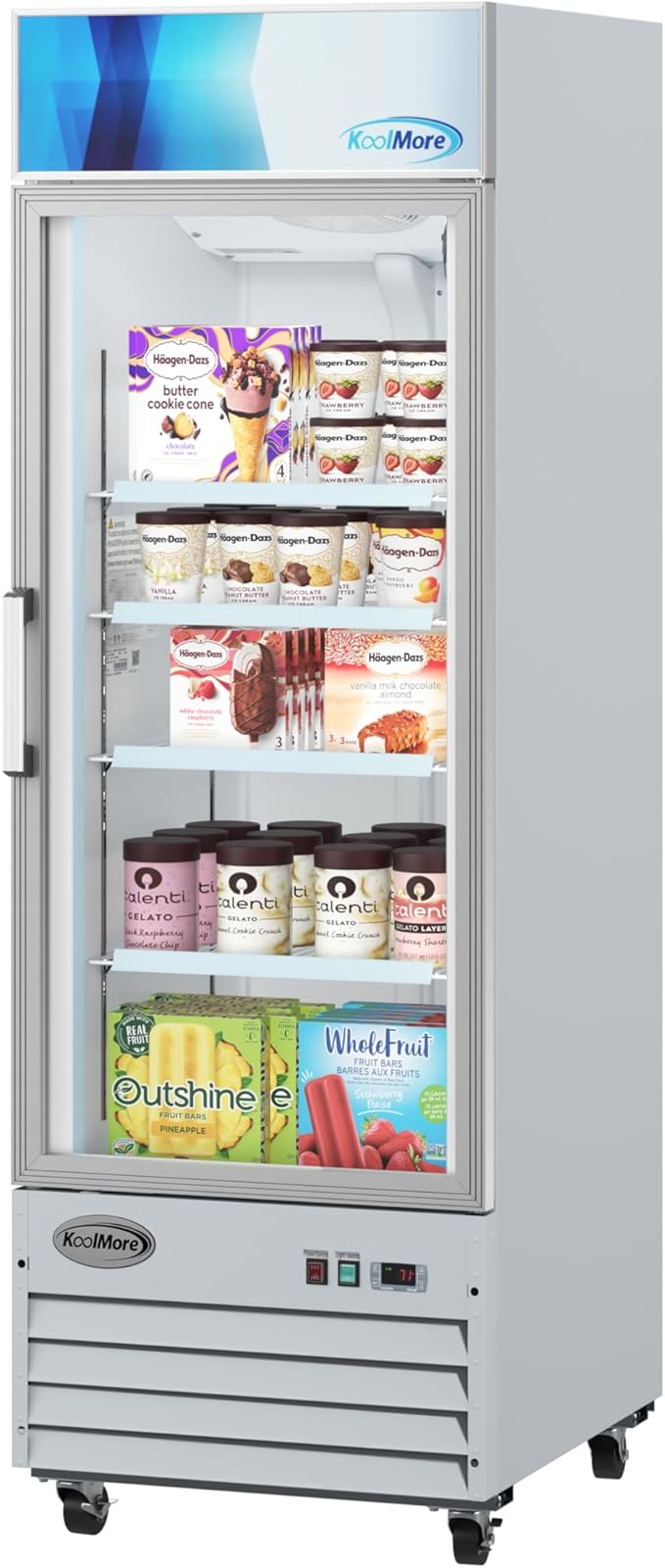 KoolMore MDF-1GD-13C-WH 27 in. Commercial One Glass Door Display Upright Freezer Merchandiser in White 13 Cu. Ft