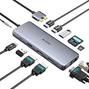 MOKiN MacBook Pro Docking Station for Dual Monitor, 12 in 2 HDMI Adapter - Image 1