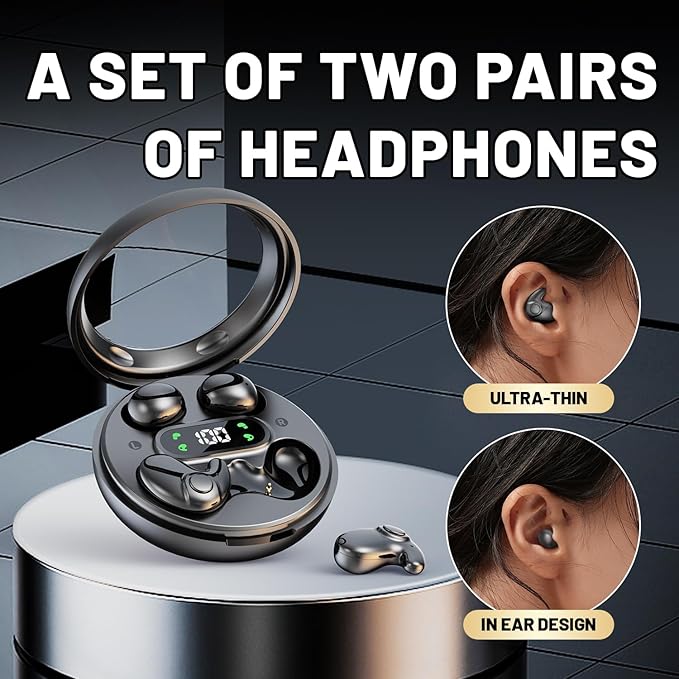 Two Pairs Mini Invisible Bluetooth Earbuds,Comfortable Wireless Sleep Headphones,with Mic,IPX5 Waterproof Earphones,Stereo Sound Quality Earphones,for Side Sleepers Sports (White)