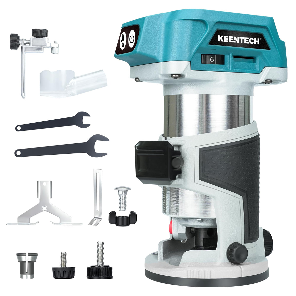 KEENTECH Brushless Cordless Compact Router, Fits Makita 18V Batteries, 6-Speed 1000W Fixed-Base Wood Router for Woodworking (Bare Tool, No Battery)