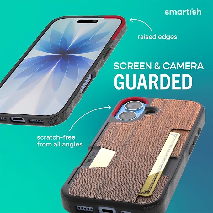 Smartish® iPhone 17 Wallet Case - Wallet Slayer Vol. 2 [Slim + Protective] Credit Card Holder w/Kickstand - Drop Tested Hidden Card Slot Cover for Apple iPhone 17 - Walnut Woods
