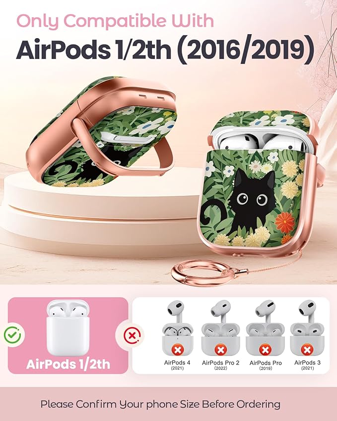 Coralogo for AirPods 2/1 Case with Safety Lock - Cute Cartoon for AirPods 1st/2nd Generation for Women Girls Fashion Stylish Cat Flower Pattern Design Kawaii Girly Girlish Hard Protective Cover