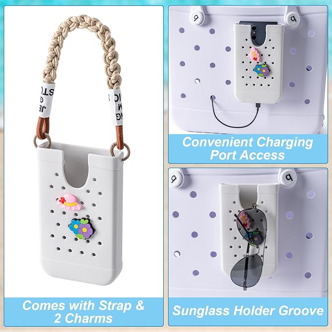 Phone Holder for Bogg Bags, Cell Phone Case Holder Compatible with All Bogg Bags, Phone Holder Accessories for Beach Tote Bags (White)