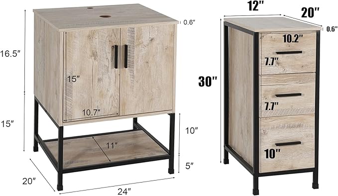 eclife 48" Bathroom Vanity Sink Combo Modern Metal Stand Cabinet W/Bottom Shelf & Storage Side Cabinets White Square Vessel Sink & Water Save Faucet & Pop Up Drain, Oak (A07)