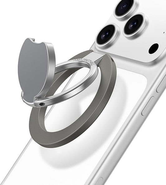 AMAZINGthing [Titan PRO MagFlex Grip Removable Phone Grip & Kickstand, Dual-Magnetic Mount, MagSafe-Compatible for iPhone 17/16/15/14/13/12 and MagSafe Cases Gray