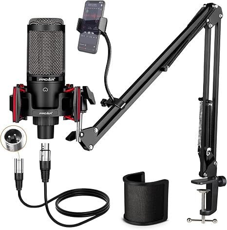 Condenser Microphone XLR,Professional Studio Recording Microphone for Computer PC,Cardioid Podcast Mic Kit with Boom Arm,Gaming Microphone for Streaming,ASMR,Singing,Voice Over,Vocal,YouTube,Zoom