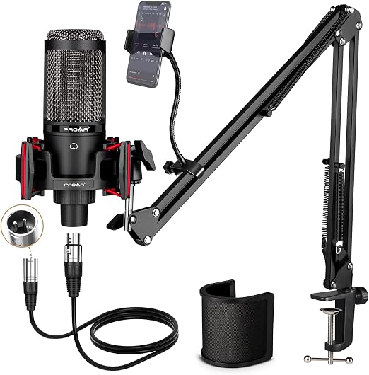 Condenser Microphone XLR,Professional Studio Recording Microphone for Computer PC,Cardioid Podcast Mic Kit with Boom Arm,Gaming Microphone for Streaming,ASMR,Singing,Voice Over,Vocal,YouTube,Zoom