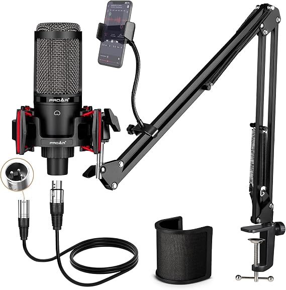 Condenser Microphone XLR,Professional Studio Recording Microphone for Computer PC,Cardioid Podcast Mic Kit with Boom Arm,Gaming Microphone for Streaming,ASMR,Singing,Voice Over,Vocal,YouTube,Zoom