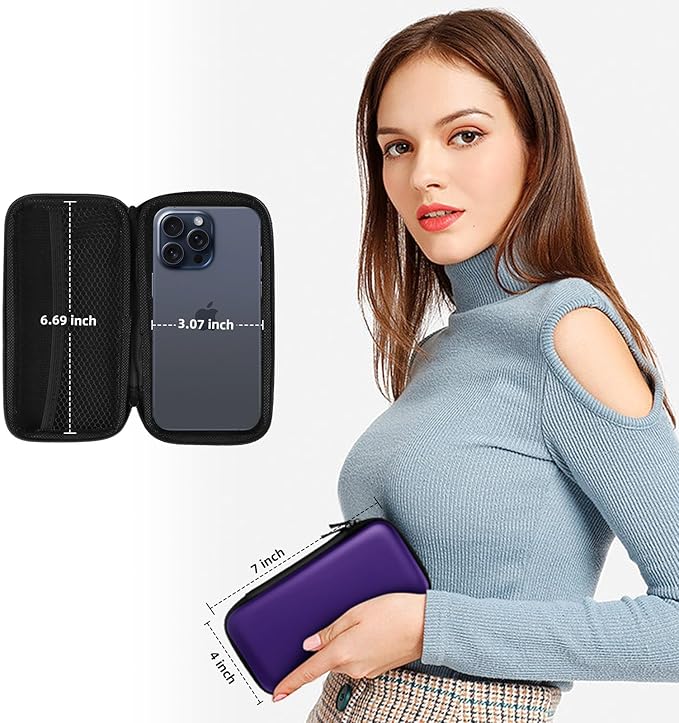 iMangoo Travel Essential Electronics Organizer Charger Case, Shockproof Dual Zipper Power Bank Cables Tech Accessories Pouch Purse, Men & Women Travel Must Have Storage Bag, 6.5x3.2x1 inch Purple
