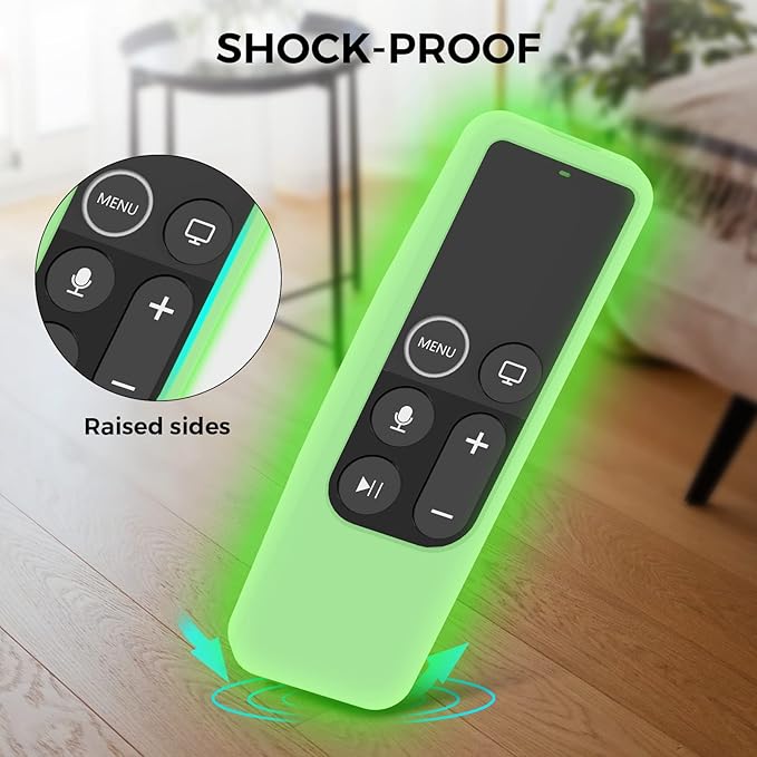 AhaStyle Protective Case for Apple TV Siri Remote with AirTag Holder, Anti Slip Silicone Cover Compatible with Apple TV 4K [1st Gen] (Glow Green)
