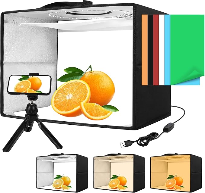 Light Box with Tripod, 16/20/24/32/47 Inch Lightbox with CRI>95 120 White Warm LED Light Beads. Portable Photo Light Box with 6 Colors PVC Backdrops. Dimmable Shooting Tent Kit for Studio Photography