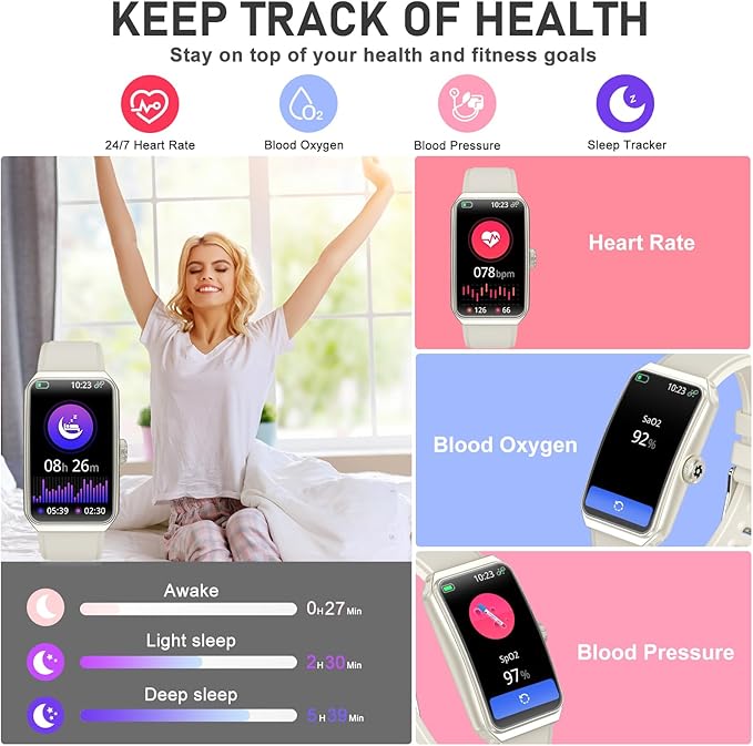 Fitness Tracker with 24/7 Heart Rate, Blood Oxygen, Sleep Tracker, Waterproof Fitness Watch, Activity Tracker with Step Tracker for Women Men