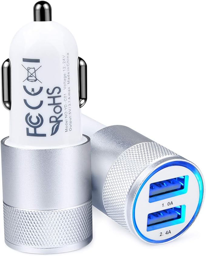 Car Charger, AILKIN 3.4a Portable Dual Port USB Cargador Carro Fit Lighter Spot Socket Adapter for iPhone 17 16E 16 15 14 13 Pro Max Plus, iPad, Tablet, Samsung Galaxy S25 Ultra Cigarette Auto Charger
