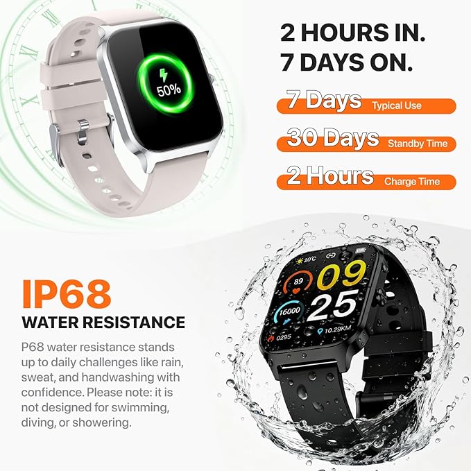 Smart Watch for Women Men,(Answer/Make Call) 1.83'' HD Fitness Activity Tracker Smartwatch for Android iPhone iOS Compatible,IP68 Waterproof Step Counter with Sleep Monitor (Modern, Starlight, 1.83)